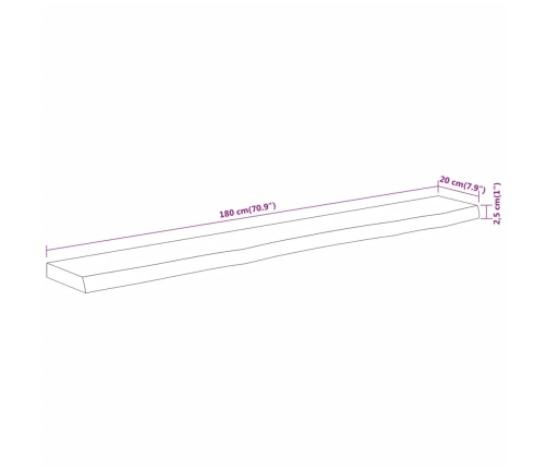 Estante pared rectangular madera acacia borde vivo 180x20x2,5cm