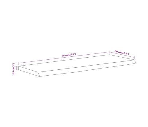 Estante pared rectangular madera acacia borde vivo 70x30x2,5 cm