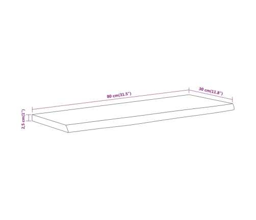 Estante pared rectangular madera acacia borde vivo 80x30x2,5 cm