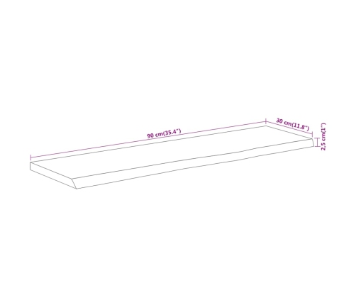 Estante pared rectangular madera acacia borde vivo 90x30x2,5 cm