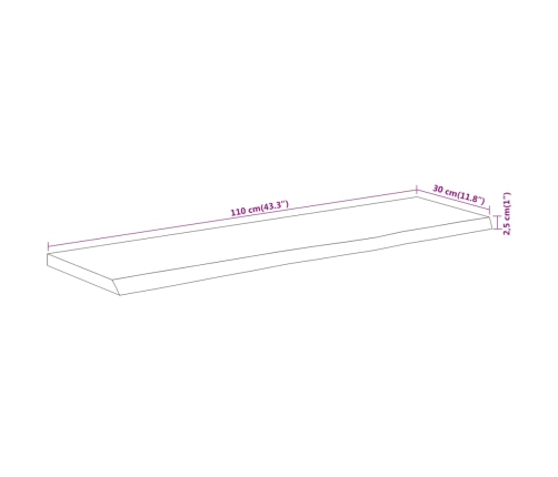 Estante pared rectangular madera acacia borde vivo 110x30x2,5cm