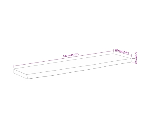 Estante pared rectangular madera acacia borde vivo 120x30x2,5cm