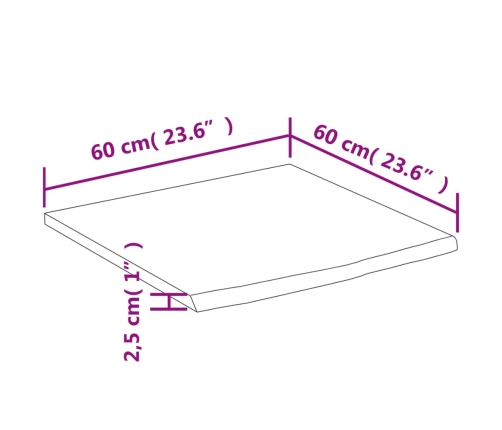 Encimera de baño cuadrada madera maciza de acacia 60x60x2,5 cm