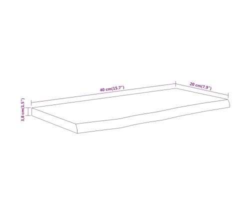 Estante pared rectangular madera acacia borde vivo 40x20x3,8 cm