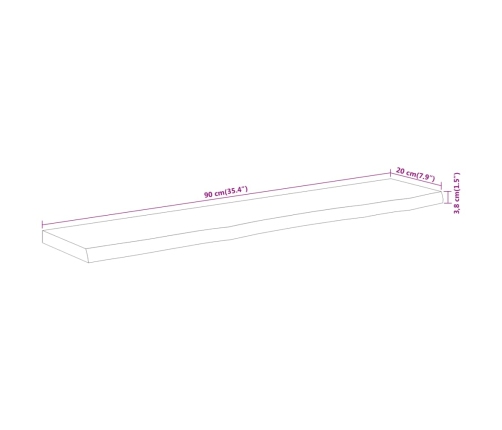 Estante pared rectangular madera acacia borde vivo 90x20x3,8 cm