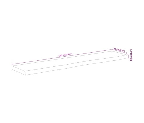 Estante pared rectangular madera acacia borde vivo 100x20x3,8cm