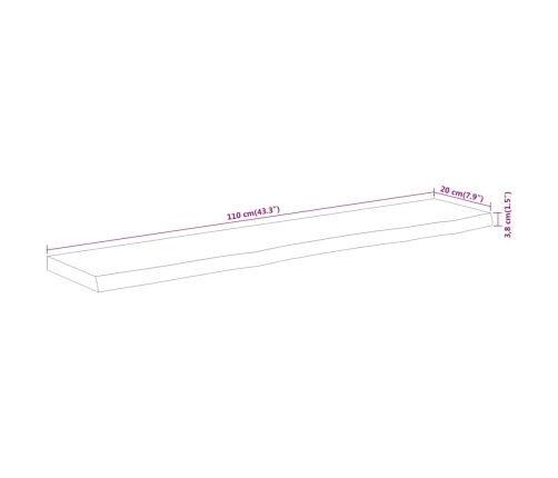 Estante pared rectangular madera acacia borde vivo 110x20x3,8cm