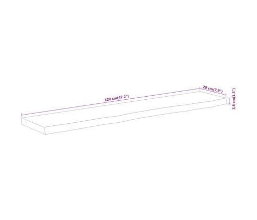 Estante pared rectangular madera acacia borde vivo 120x20x3,8cm