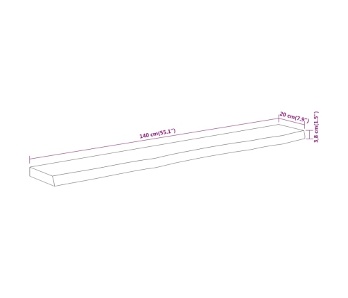 Estante pared rectangular madera acacia borde vivo 140x20x3,8cm