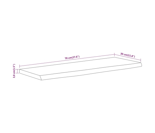 Estante pared rectangular madera acacia borde vivo 70x30x3,8 cm