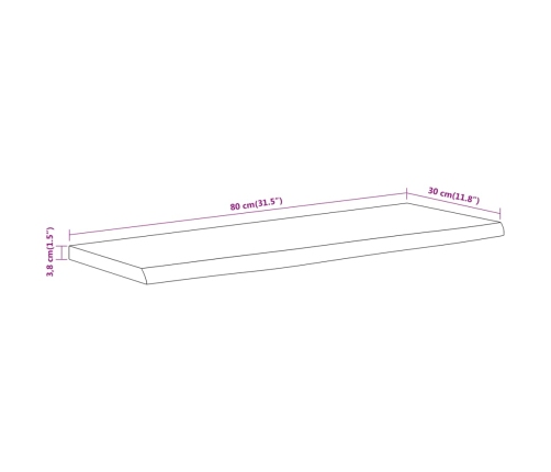 Estante pared rectangular madera acacia borde vivo 80x30x3,8 cm