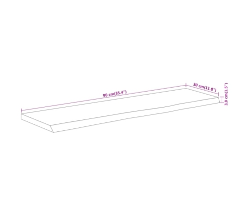 Estante pared rectangular madera acacia borde vivo 90x30x3,8 cm