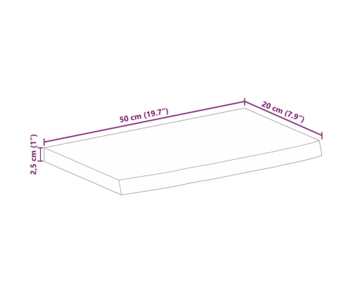 Tablero de mesa borde natural madera maciza mango 50x20x2,5 cm