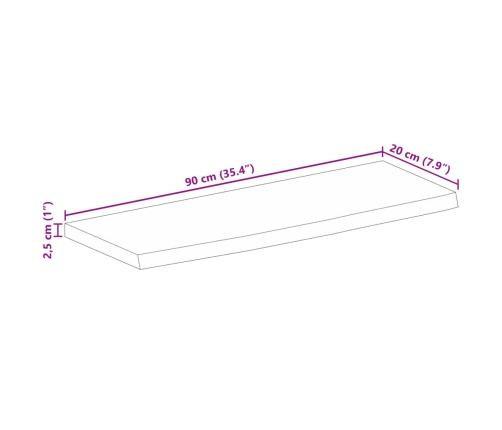 Tablero de mesa borde natural madera maciza mango 90x20x2,5 cm