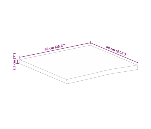 Tablero de mesa borde natural madera maciza mango 60x60x2,5 cm