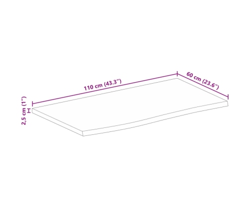 Tablero de mesa borde natural madera maciza mango 110x60x2,5 cm