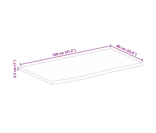 Tablero de mesa borde natural madera maciza mango 120x60x2,5 cm