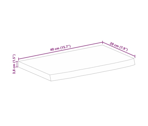 Tablero de mesa borde natural madera maciza mango 40x20x3,8 cm