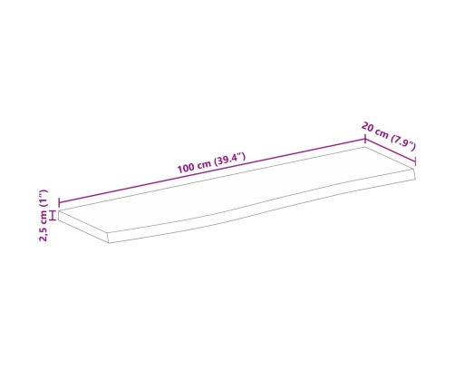 Tablero de mesa borde natural madera maciza mango 100x20x2,5 cm