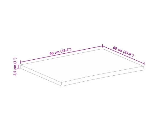 Tablero de mesa borde natural madera maciza mango 90x60x2,5 cm