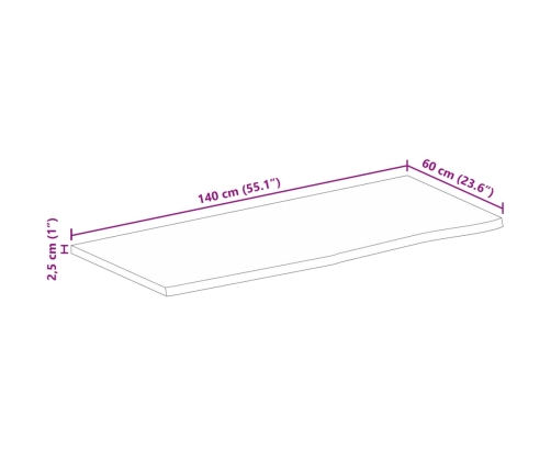 Tablero de mesa borde natural madera maciza mango 140x60x2,5 cm