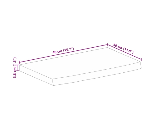 Tablero de mesa borde natural madera maciza mango 40x30x3,8 cm