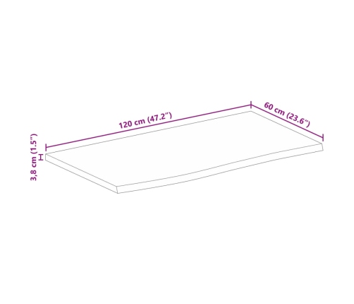 Tablero de mesa borde natural madera maciza mango 120x60x3,8 cm