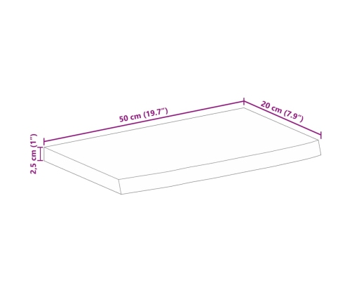 Tablero de mesa borde natural madera maciza mango 50x20x2,5 cm