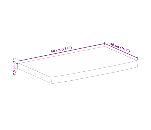 Tablero de mesa borde natural madera maciza mango 60x40x2,5 cm