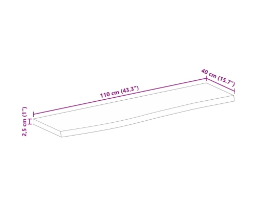 Tablero de mesa borde natural madera maciza mango 110x40x2,5 cm