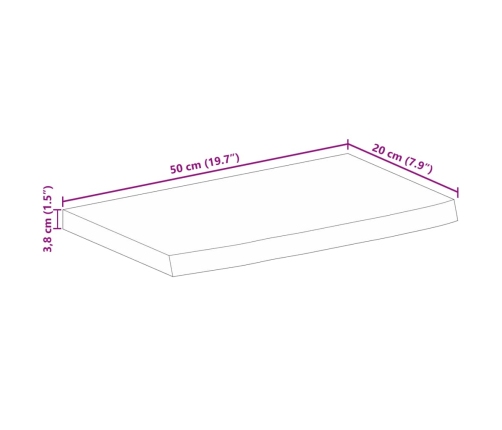 Tablero de mesa borde natural madera maciza mango 50x20x3,8 cm