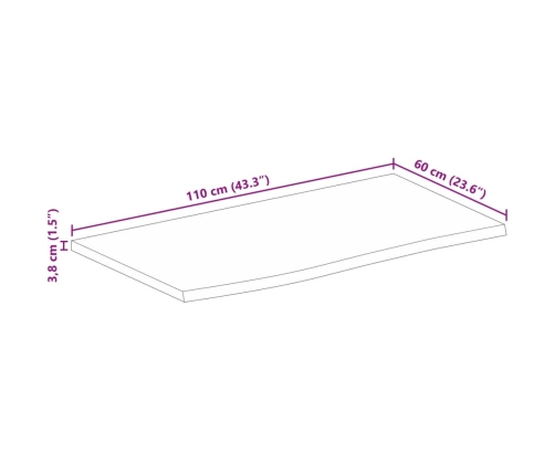 Tablero de mesa borde natural madera maciza mango 110x60x3,8 cm