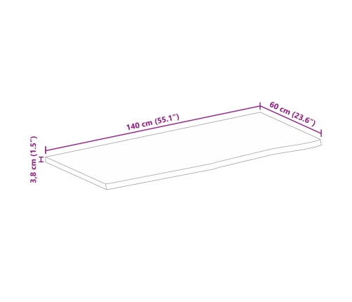 Tablero de mesa borde natural madera maciza mango 140x60x3,8 cm