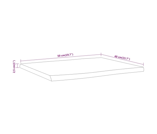 Tablero de mesa rectangular acacia borde vivo 50x40x2,5 cm