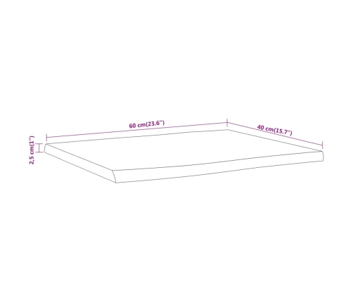 Tablero de mesa rectangular acacia borde vivo 60x40x2,5 cm