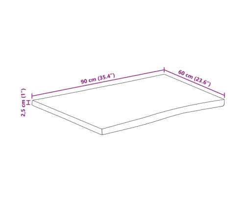 Tablero de mesa rectangular borde natural acacia 90x60x2,5 cm