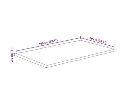 Tablero de mesa rectangular borde natural acacia 100x60x2,5 cm