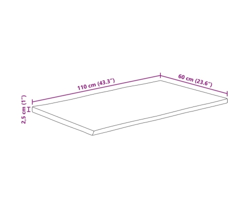 Tablero de mesa rectangular borde natural acacia 110x60x2,5 cm