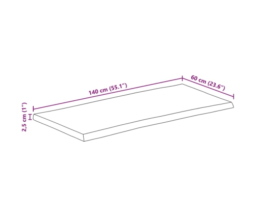 Tablero de mesa rectangular borde natural acacia 140x60x2,5 cm