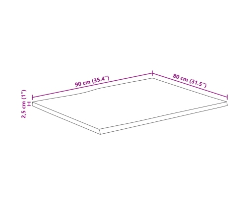 Tablero de mesa rectangular borde natural acacia 90x80x2,5 cm