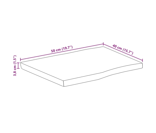 Tablero de mesa rectangular borde natural acacia 50x40x3,8 cm