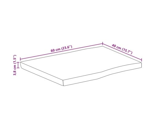 Tablero de mesa rectangular borde natural acacia 60x40x3,8 cm