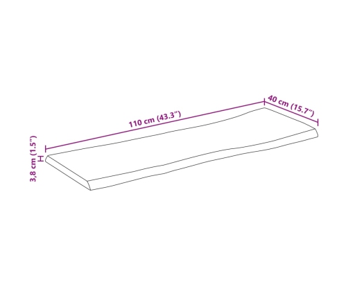 Tablero rectangular madera de acacia borde vivo 110x40x3,8 cm