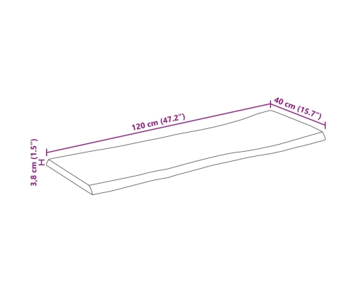 Tablero rectangular madera de acacia borde vivo 120x40x3,8 cm