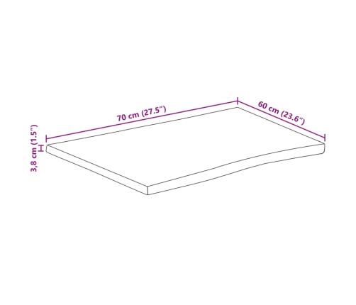 Tablero de mesa rectangular borde natural acacia 70x60x3,8 cm