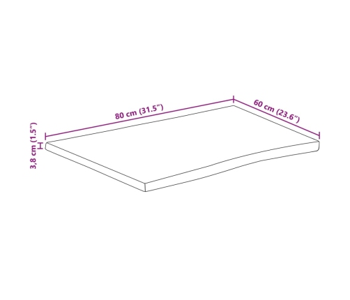 Tablero de mesa rectangular borde natural acacia 80x60x3,8 cm