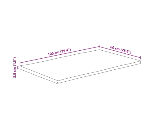 Tablero de mesa rectangular borde natural acacia 100x60x3,8 cm