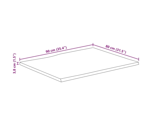 Tablero de mesa rectangular borde natural acacia 90x80x3,8 cm