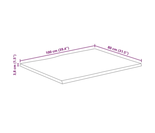 Tablero de mesa rectangular borde natural acacia 100x80x3,8 cm