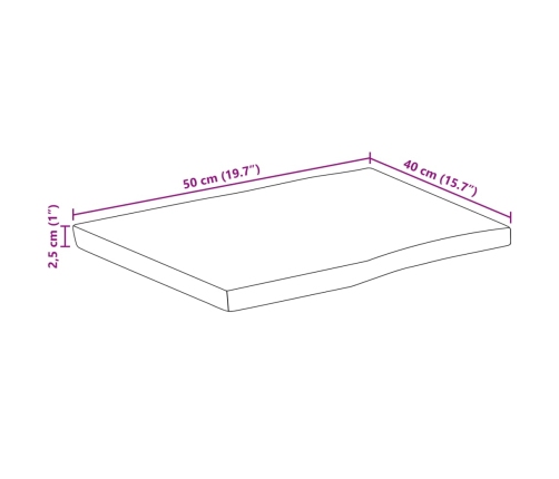 Tablero de mesa borde natural madera maciza mango 50x40x2,5 cm